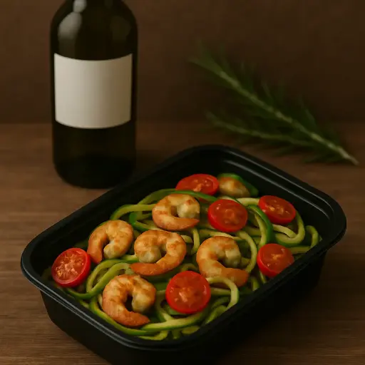 [P3] Espaguetis de calabacín con gambas y cherrys